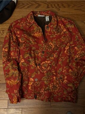 Alfred Dunner Rust Floral Button-Up Shirt Women’s Size 14